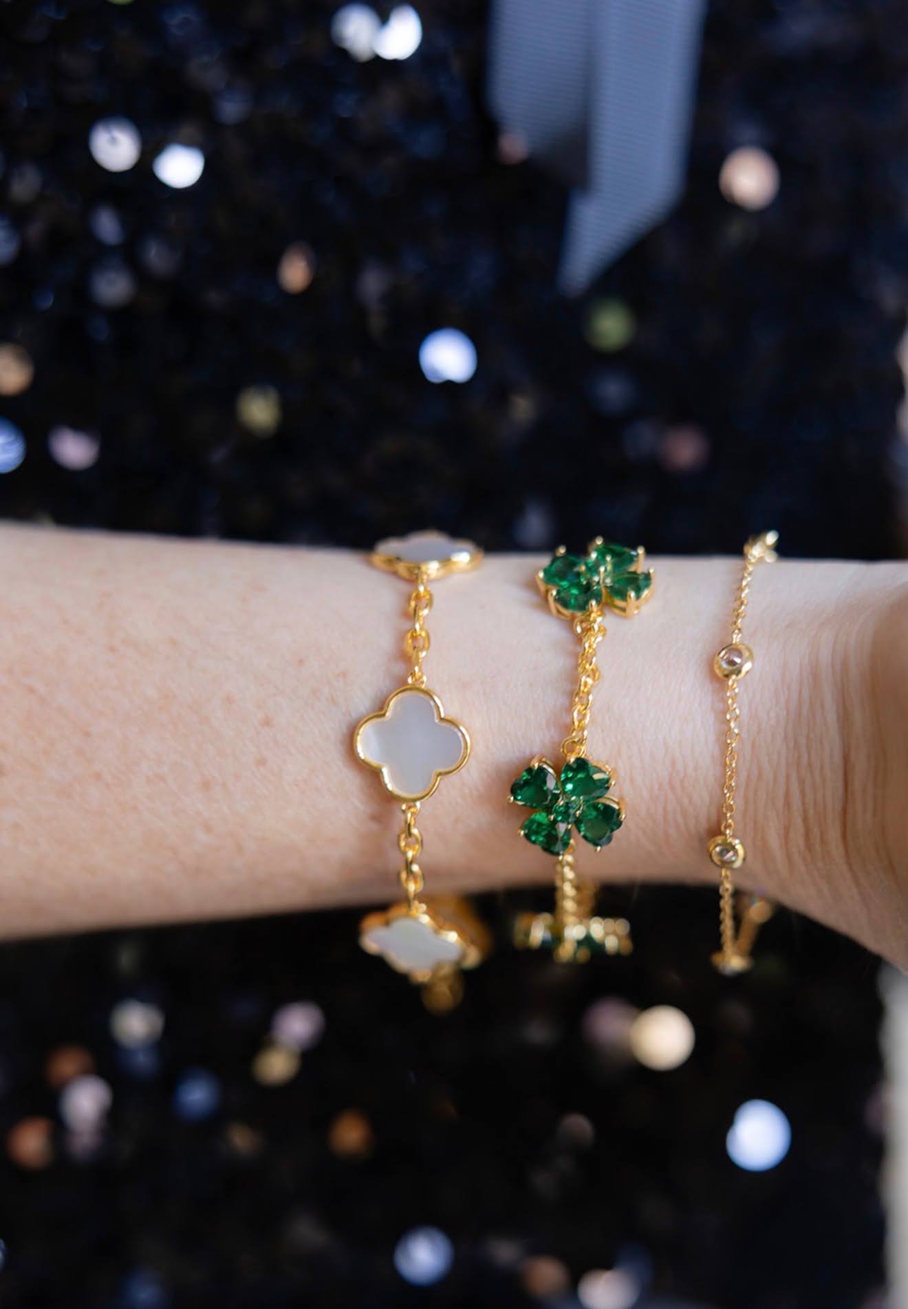 The Catherine Bracelet - Emerald Clover Stone adjustable Bracelet  - 18k Gold Plated-Darby Clark Collection