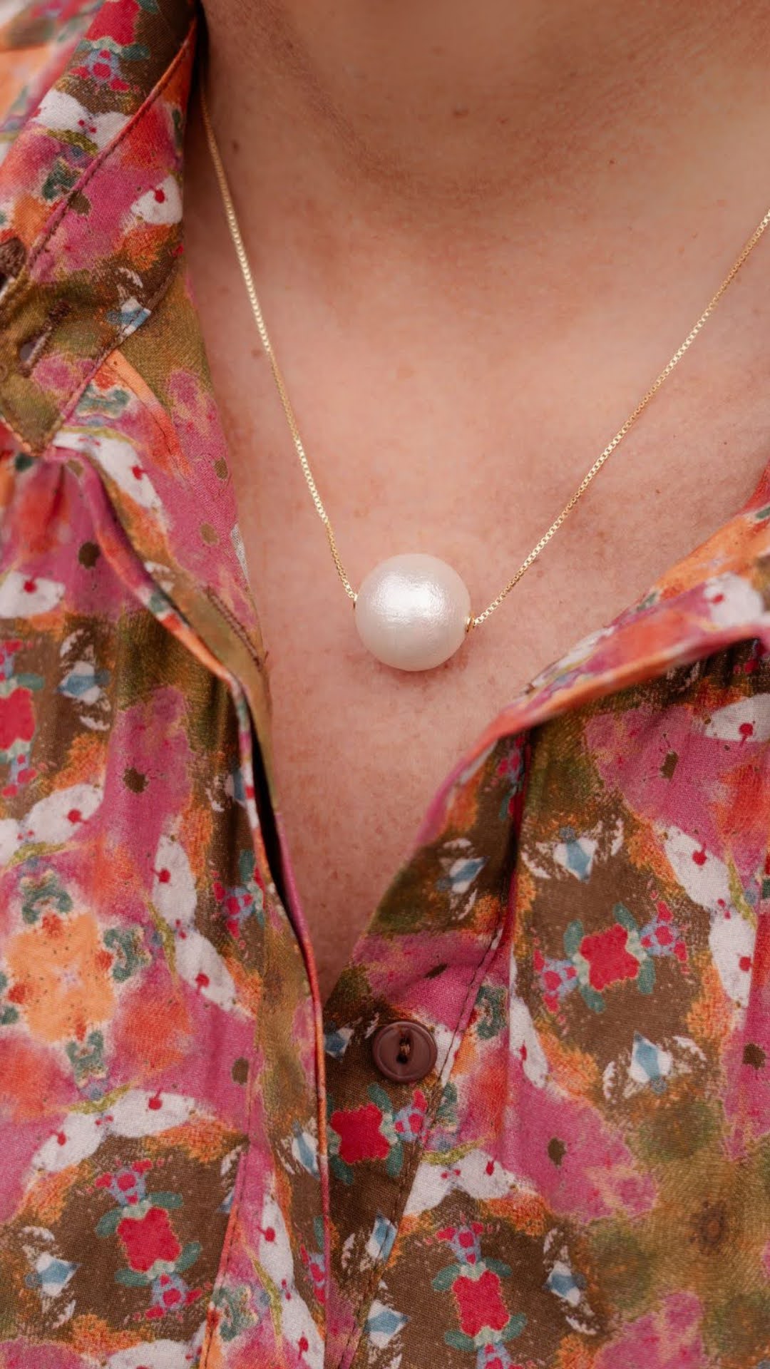 Evie - 14mm Cotton Pearl Necklace - 18k Gold Plated