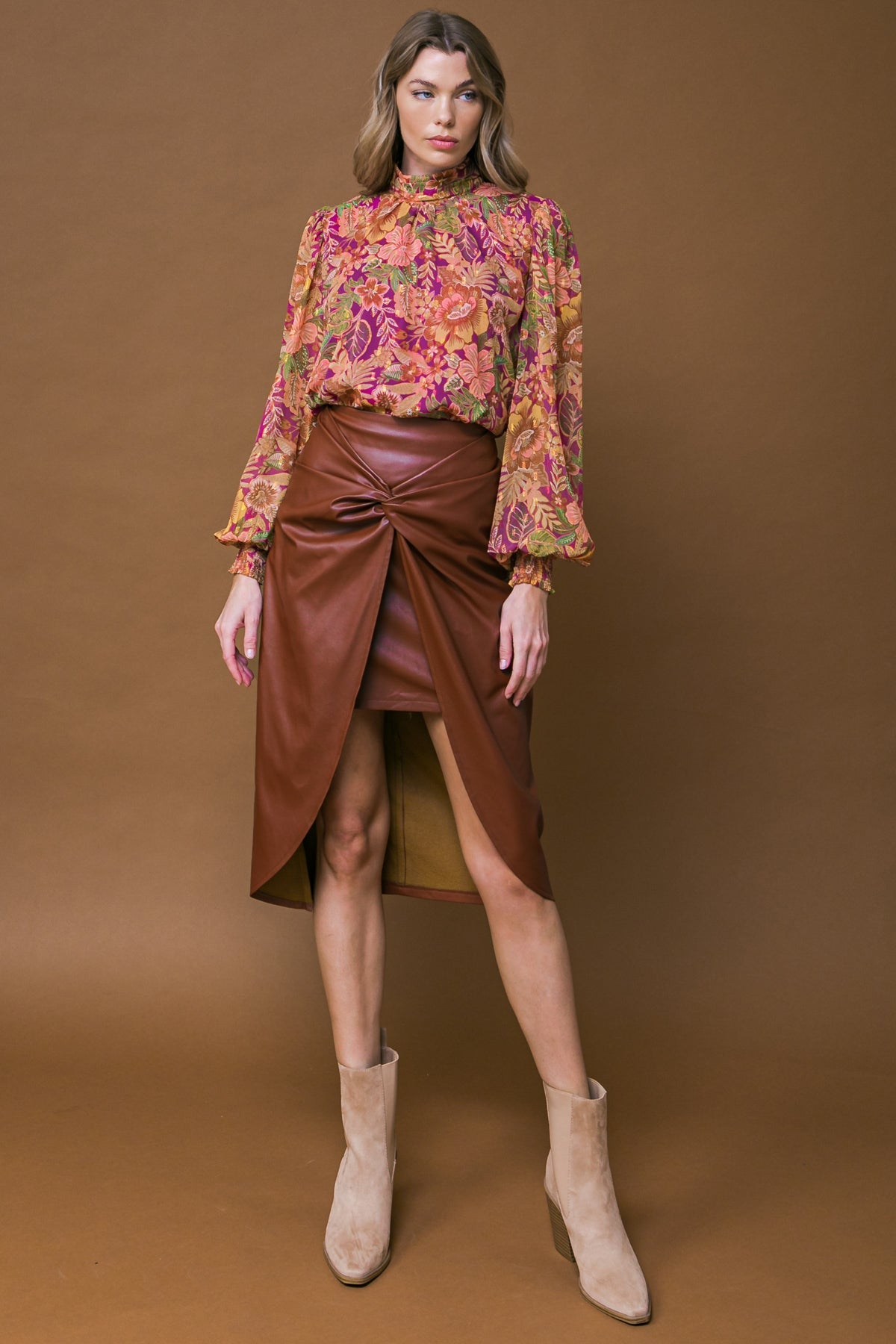 CHOOSE US LEATHER MIDI SKIRT