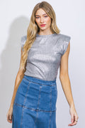 Silver knit ribbed sleeveless top