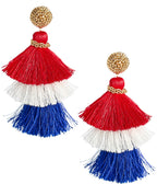 Fabric Tassel Earrings - RED WHITE & BLUE