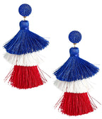 Fabric Tassel Earrings - RED WHITE & BLUE