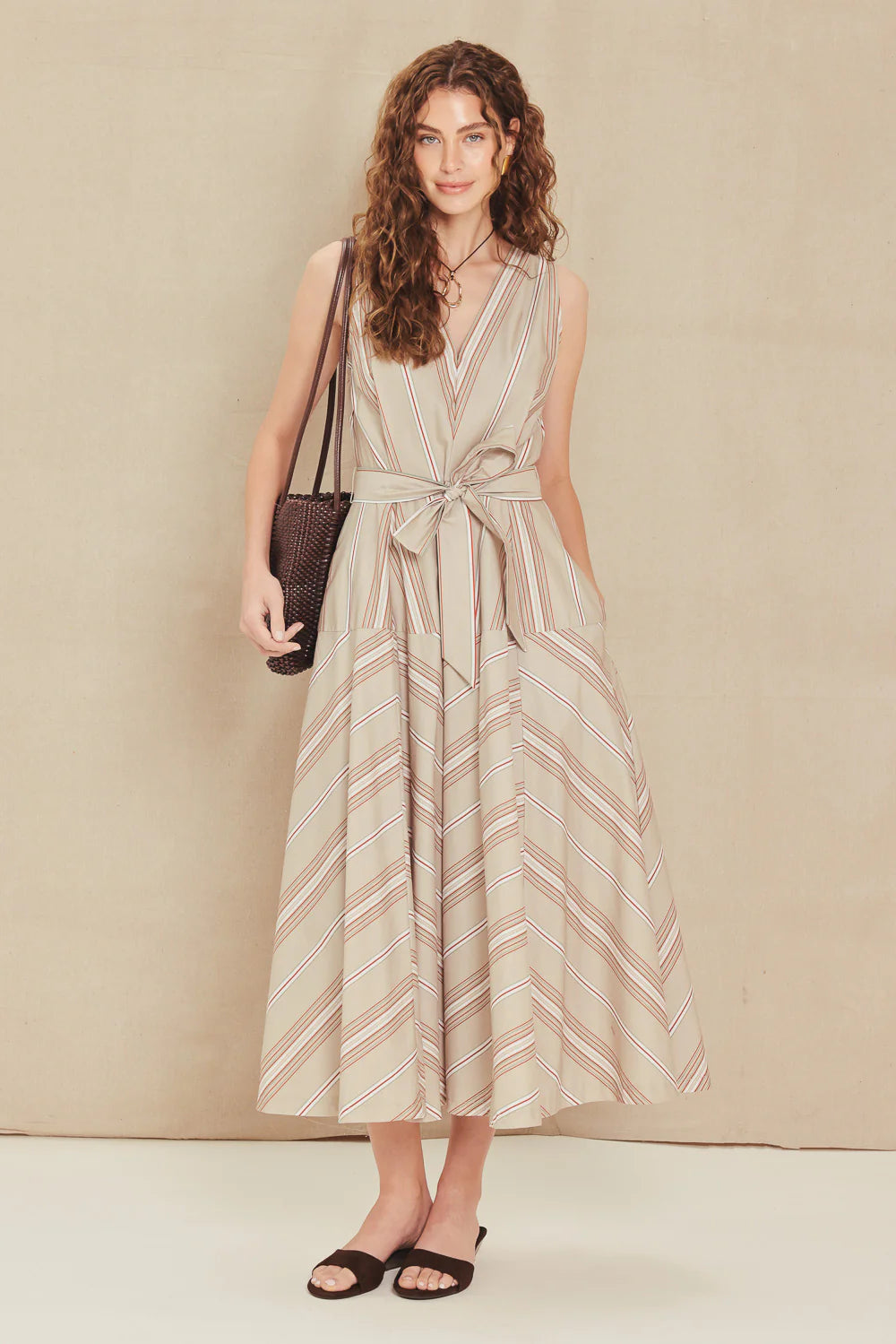 Sweet Stripe Woven Midi Dress