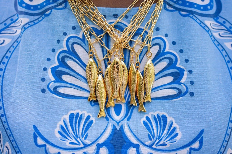 Fish - Beach Town - Small Paper Clip Chain Necklace - 18k Gold Plated 18 Inches