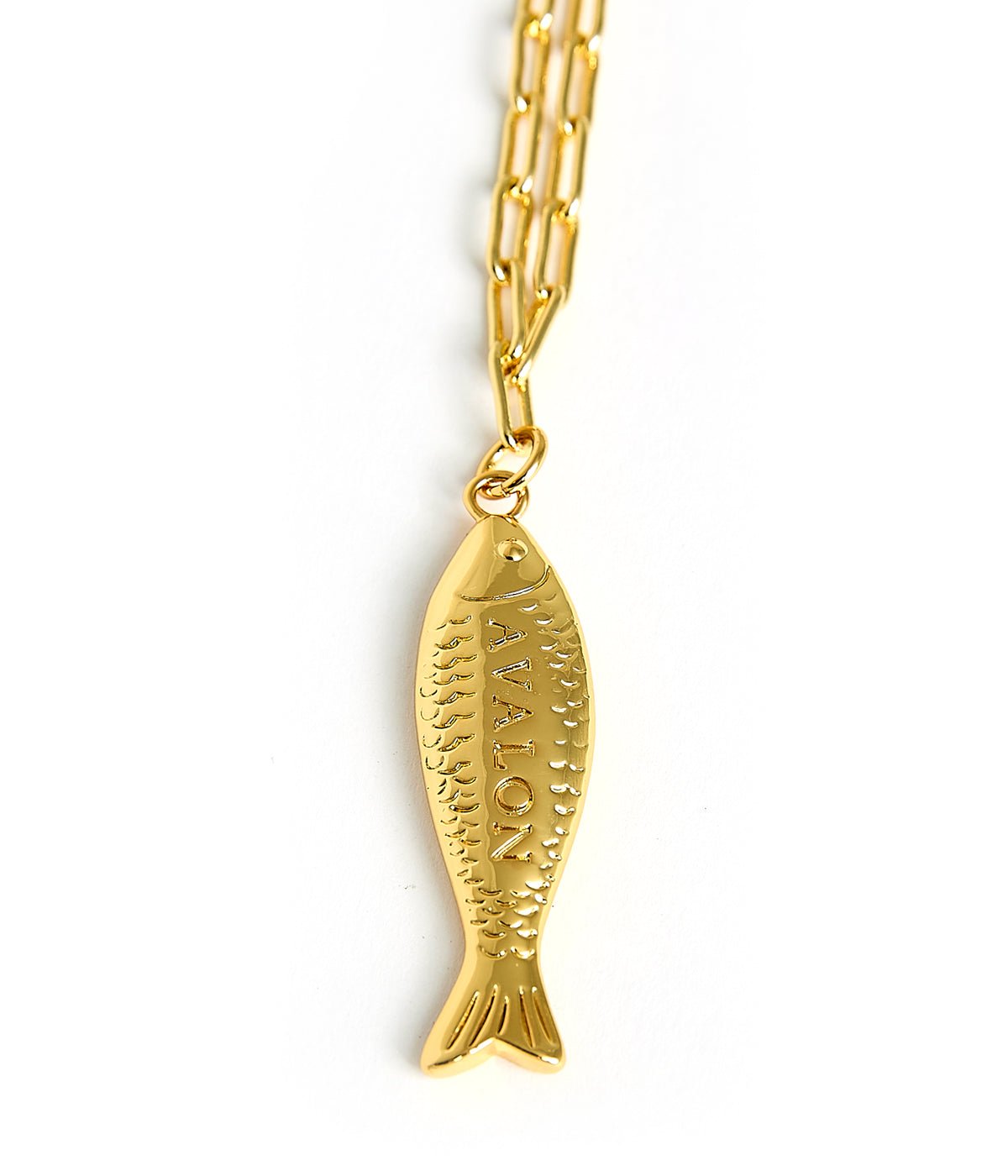 Fish - Beach Town - Small Paper Clip Chain Necklace - 18k Gold Plated 18 Inches