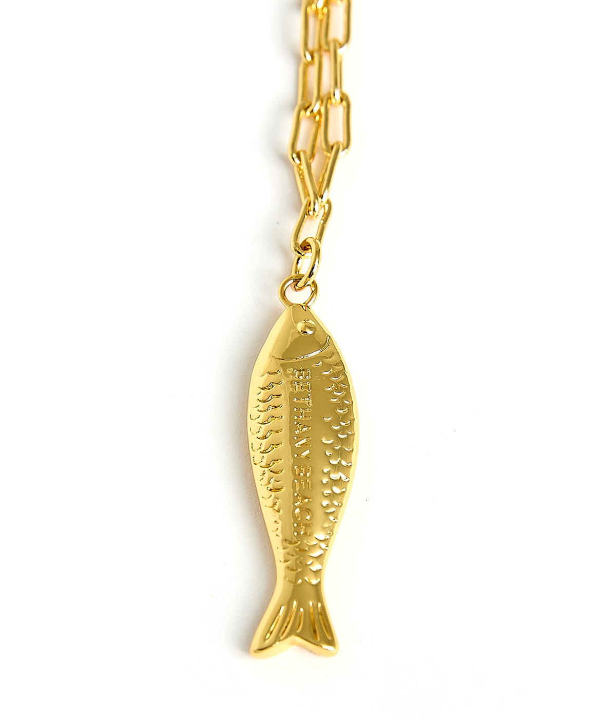 Fish - Beach Town - Small Paper Clip Chain Necklace - 18k Gold Plated 18 Inches