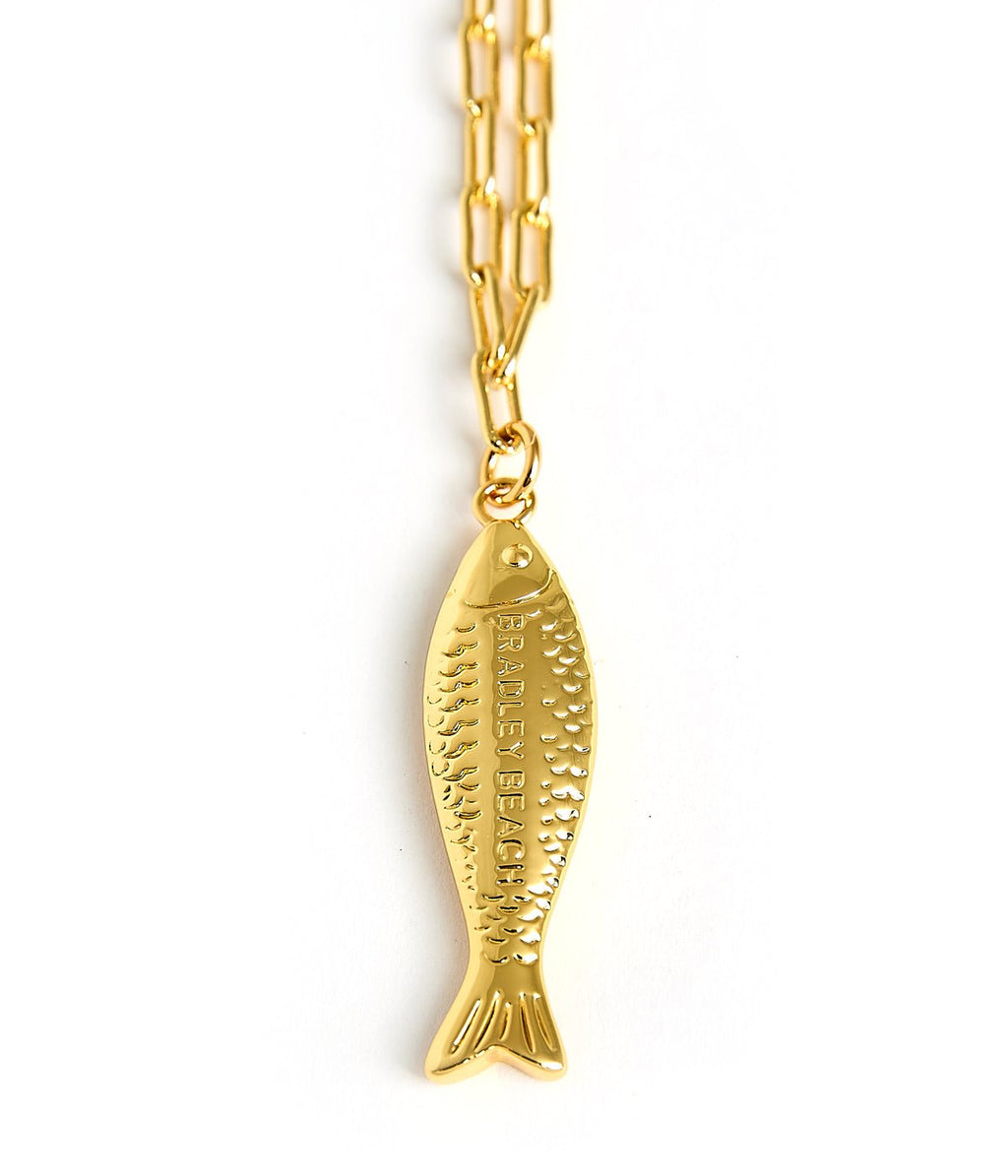 Fish - Beach Town - Small Paper Clip Chain Necklace - 18k Gold Plated 18 Inches