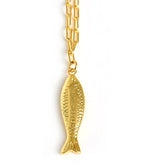 Fish - Beach Town - Small Paper Clip Chain Necklace - 18k Gold Plated 18 Inches