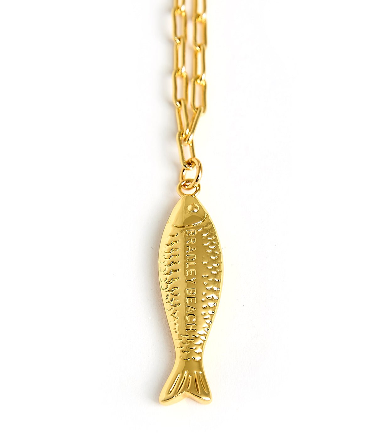Fish - Beach Town - Small Paper Clip Chain Necklace - 18k Gold Plated 18 Inches