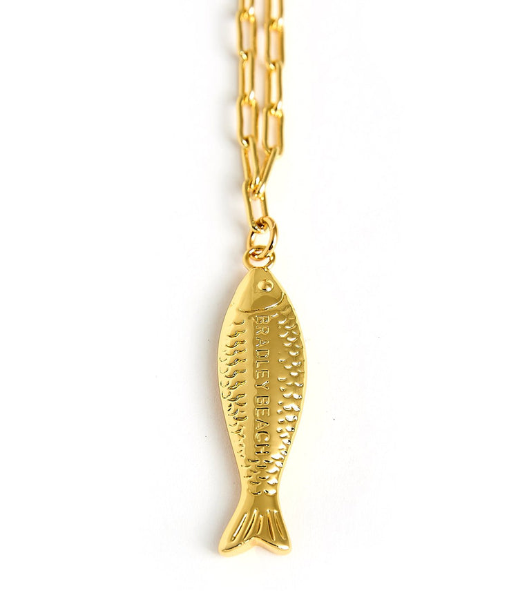 Fish - Beach Town - Small Paper Clip Chain Necklace - 18k Gold Plated 18 Inches