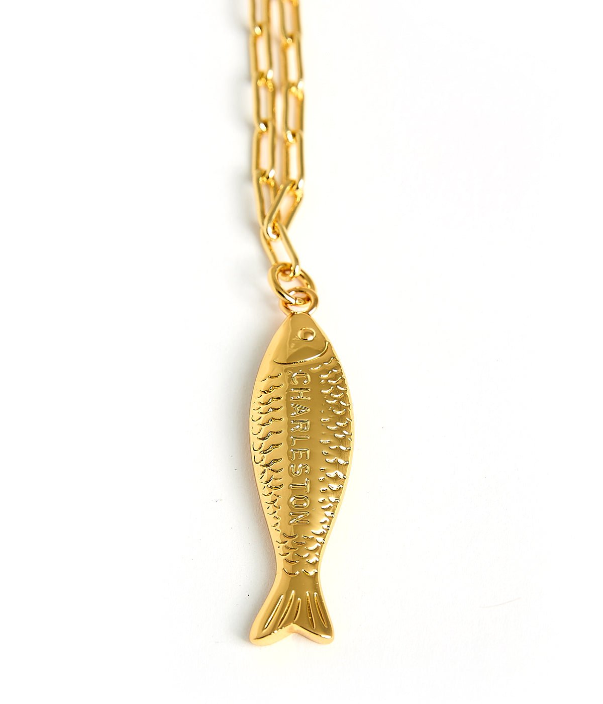 Fish - Beach Town - Small Paper Clip Chain Necklace - 18k Gold Plated 18 Inches