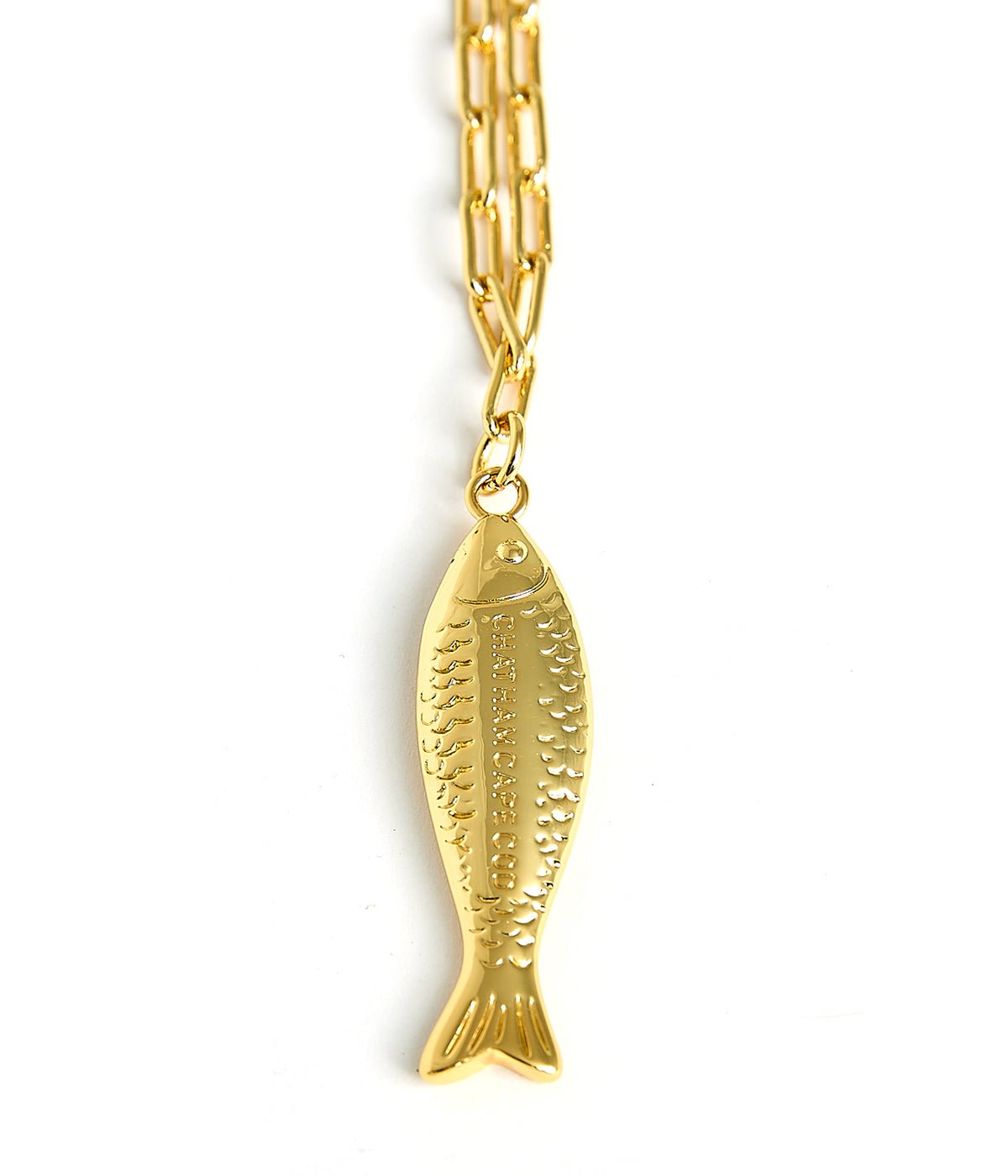 Fish - Beach Town - Small Paper Clip Chain Necklace - 18k Gold Plated 18 Inches