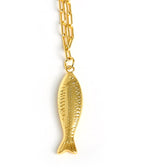 Fish - Beach Town - Small Paper Clip Chain Necklace - 18k Gold Plated 18 Inches