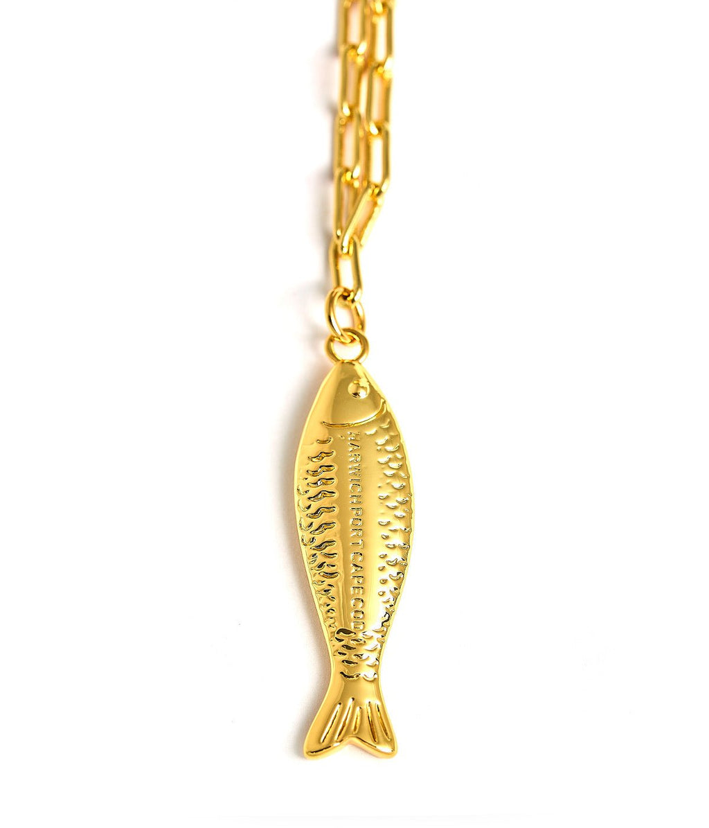 Fish - Beach Town - Small Paper Clip Chain Necklace - 18k Gold Plated 18 Inches