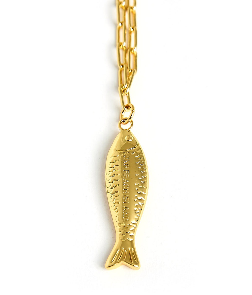 Fish - Beach Town - Small Paper Clip Chain Necklace - 18k Gold Plated 18 Inches