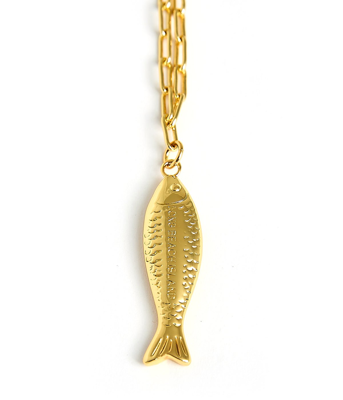 Fish - Beach Town - Small Paper Clip Chain Necklace - 18k Gold Plated 18 Inches