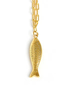 Fish - Beach Town - Small Paper Clip Chain Necklace - 18k Gold Plated 18 Inches