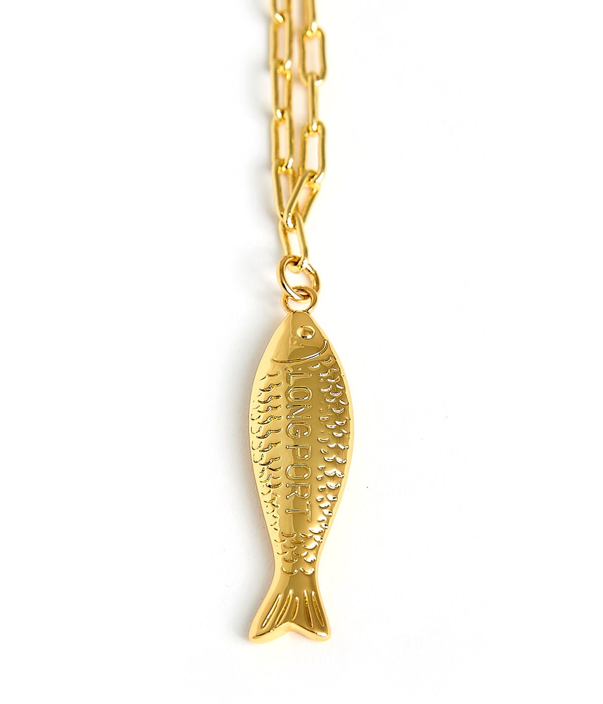 Fish - Beach Town - Small Paper Clip Chain Necklace - 18k Gold Plated 18 Inches