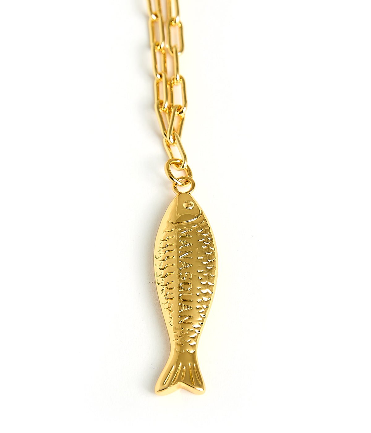 Fish - Beach Town - Small Paper Clip Chain Necklace - 18k Gold Plated 18 Inches