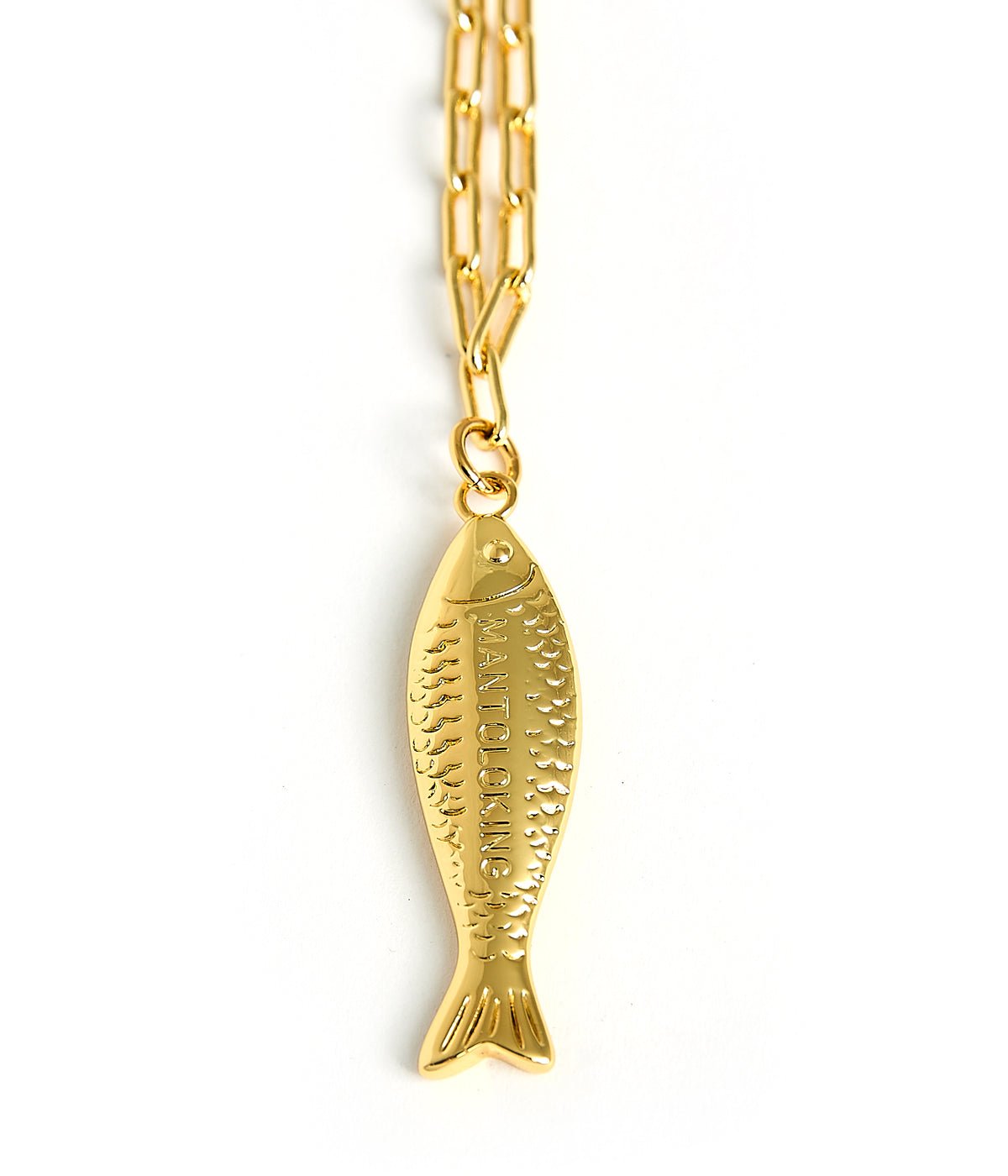 Fish - Beach Town - Small Paper Clip Chain Necklace - 18k Gold Plated 18 Inches