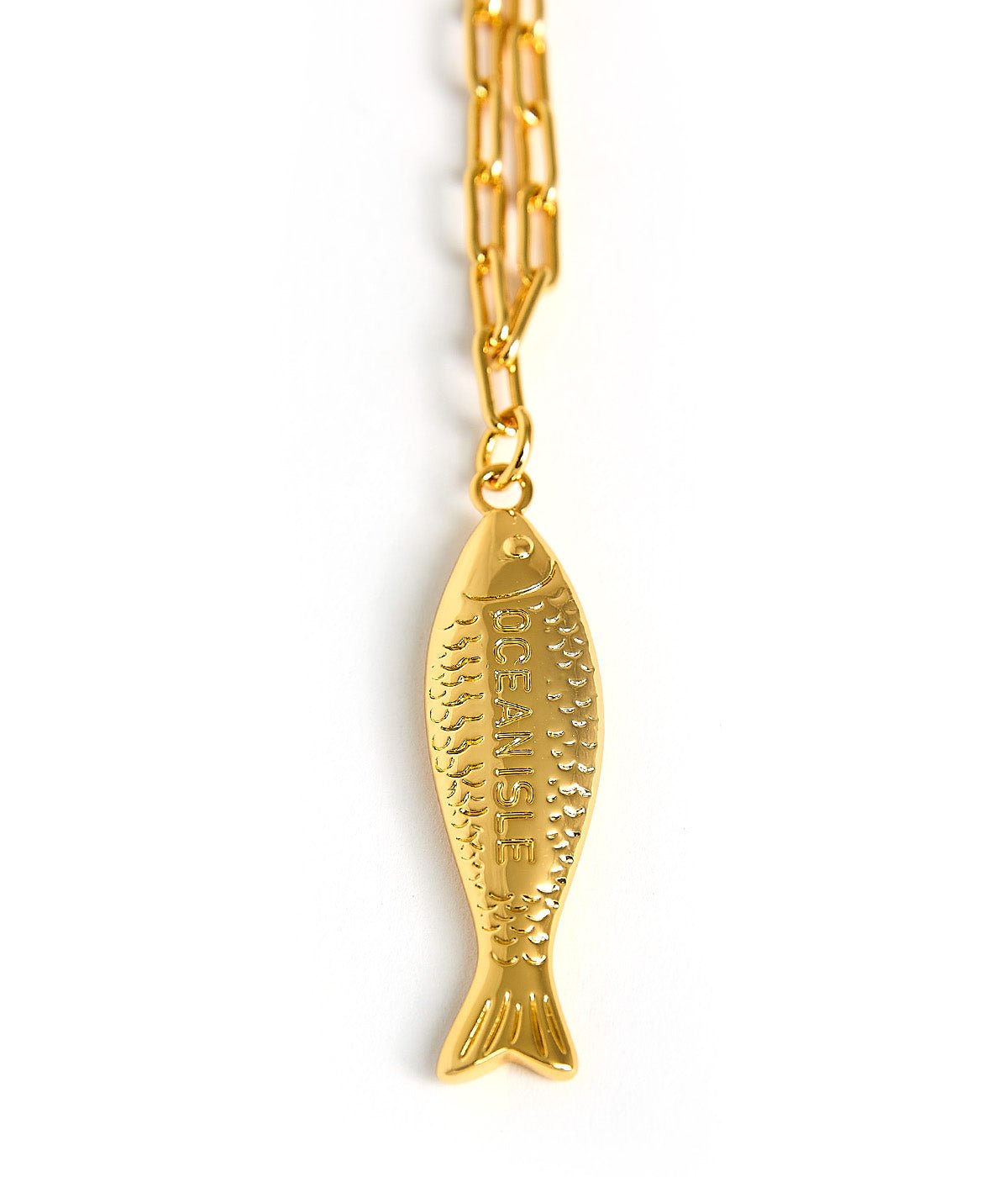 Fish - Beach Town - Small Paper Clip Chain Necklace - 18k Gold Plated 18 Inches