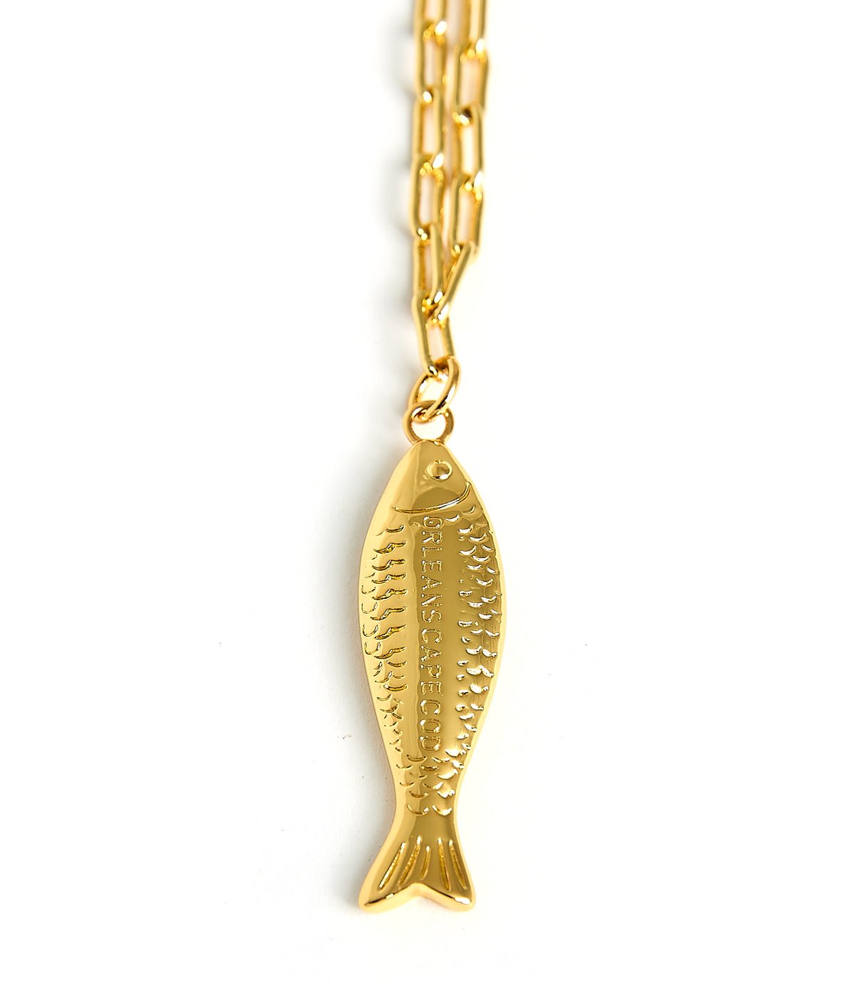 Fish - Beach Town - Small Paper Clip Chain Necklace - 18k Gold Plated 18 Inches
