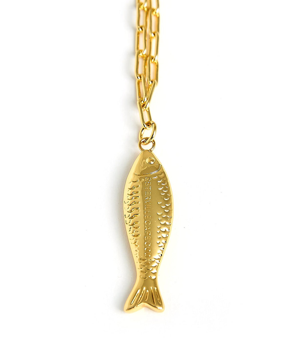 Fish - Beach Town - Small Paper Clip Chain Necklace - 18k Gold Plated 18 Inches