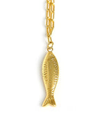 Fish - Beach Town - Small Paper Clip Chain Necklace - 18k Gold Plated 18 Inches