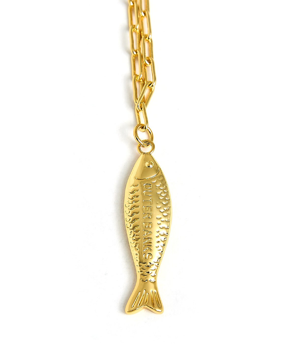 Fish - Beach Town - Small Paper Clip Chain Necklace - 18k Gold Plated 18 Inches