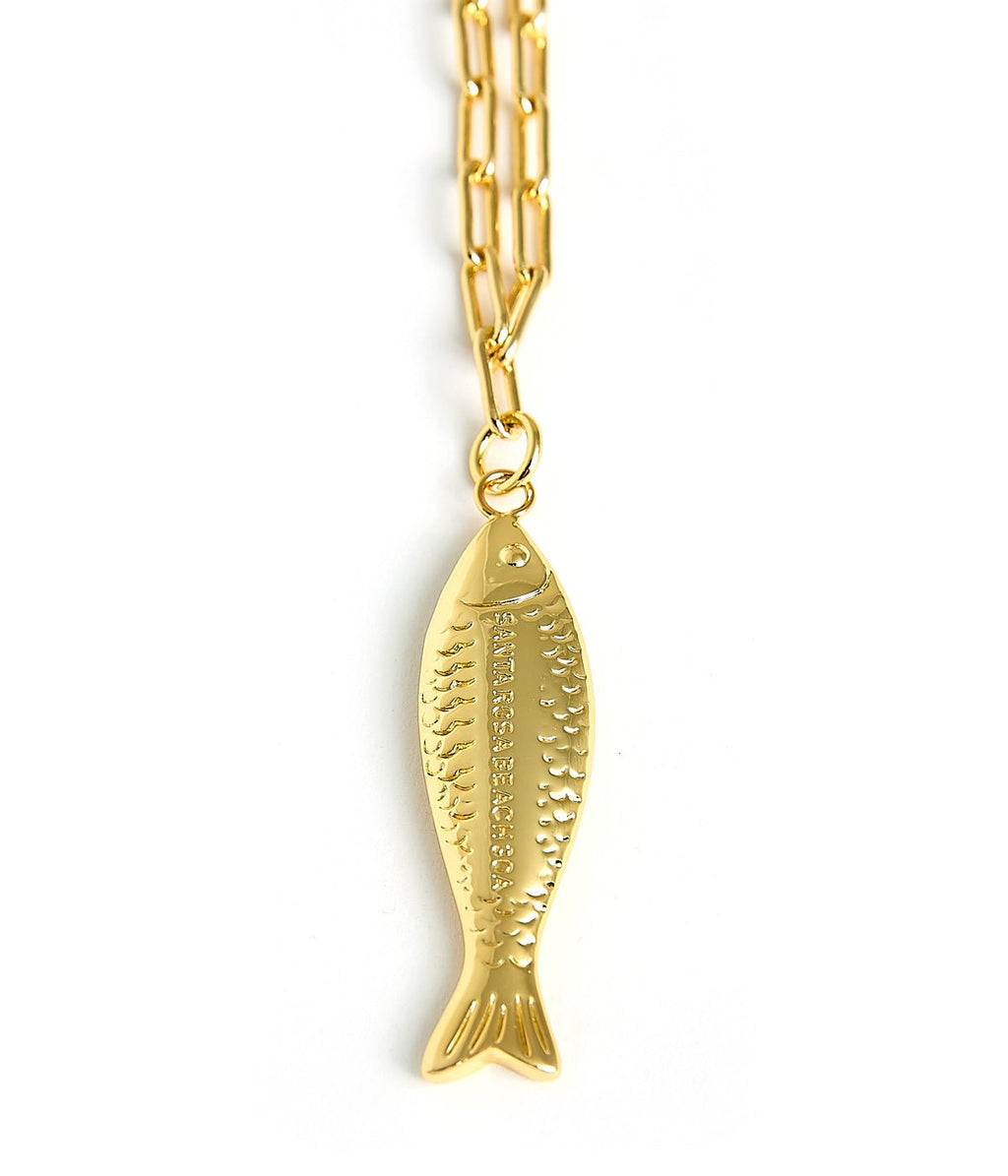 Fish - Beach Town - Small Paper Clip Chain Necklace - 18k Gold Plated 18 Inches