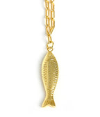 Fish - Beach Town - Small Paper Clip Chain Necklace - 18k Gold Plated 18 Inches
