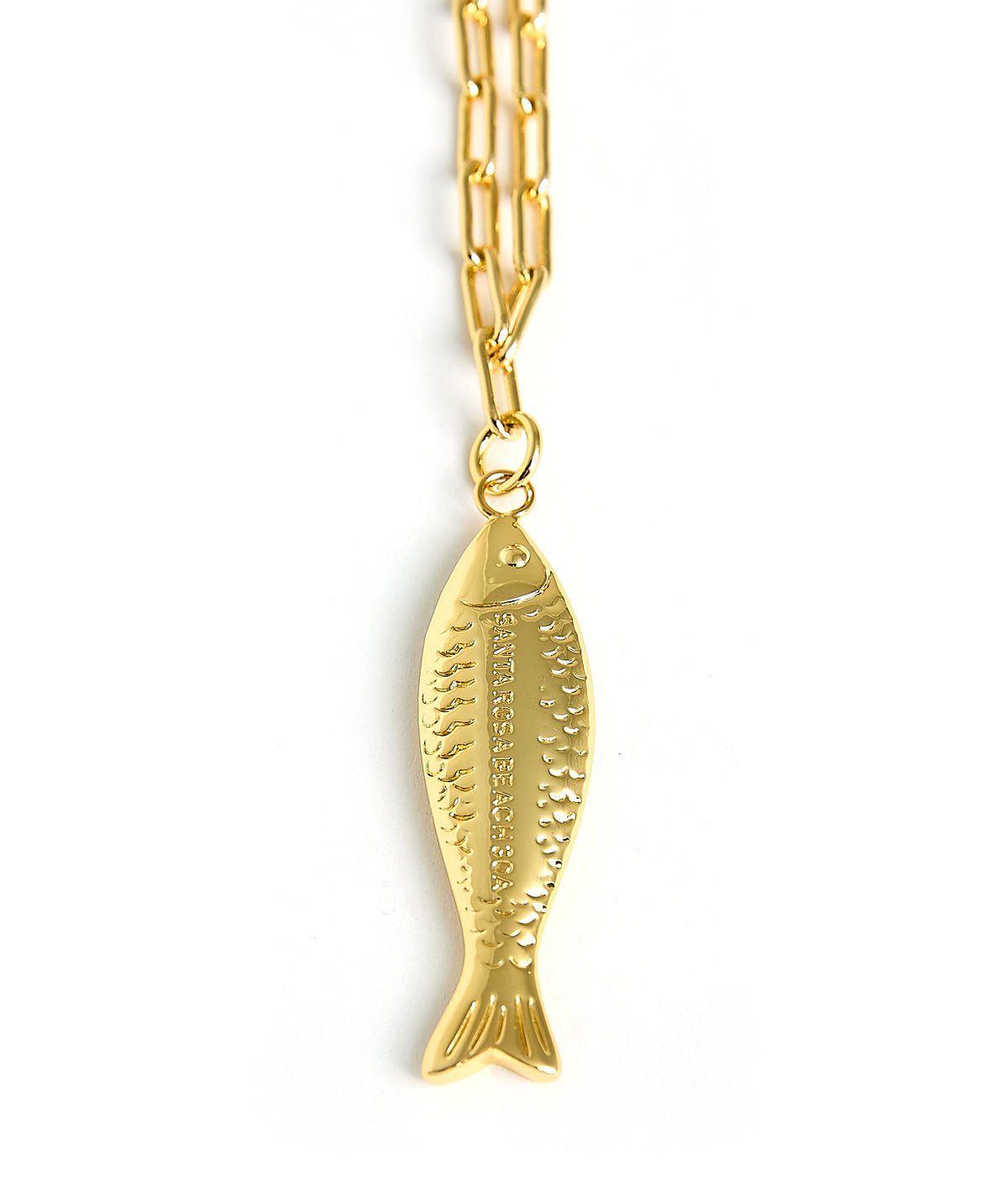 Fish - Beach Town - Small Paper Clip Chain Necklace - 18k Gold Plated 18 Inches