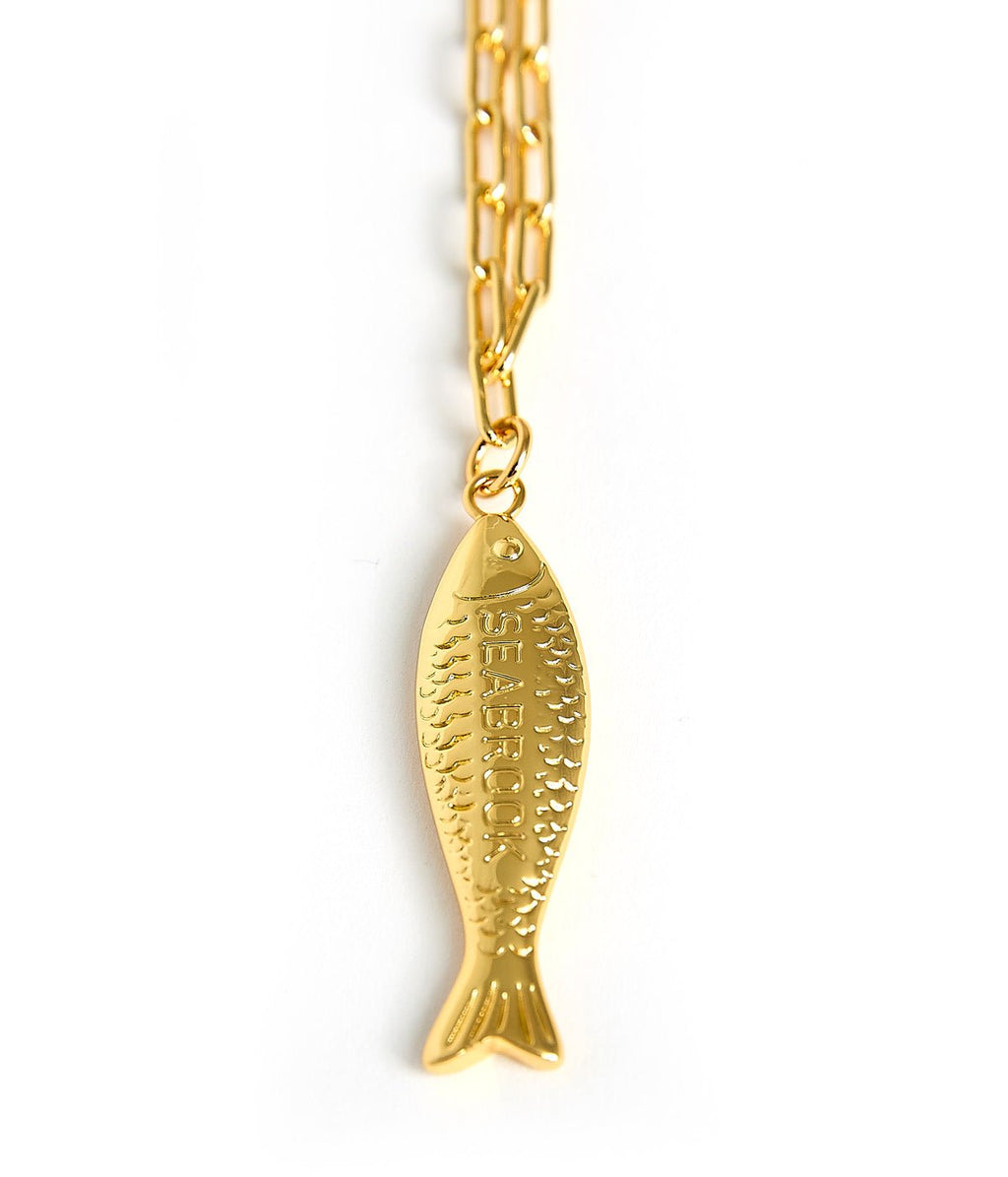 Fish - Beach Town - Small Paper Clip Chain Necklace - 18k Gold Plated 18 Inches