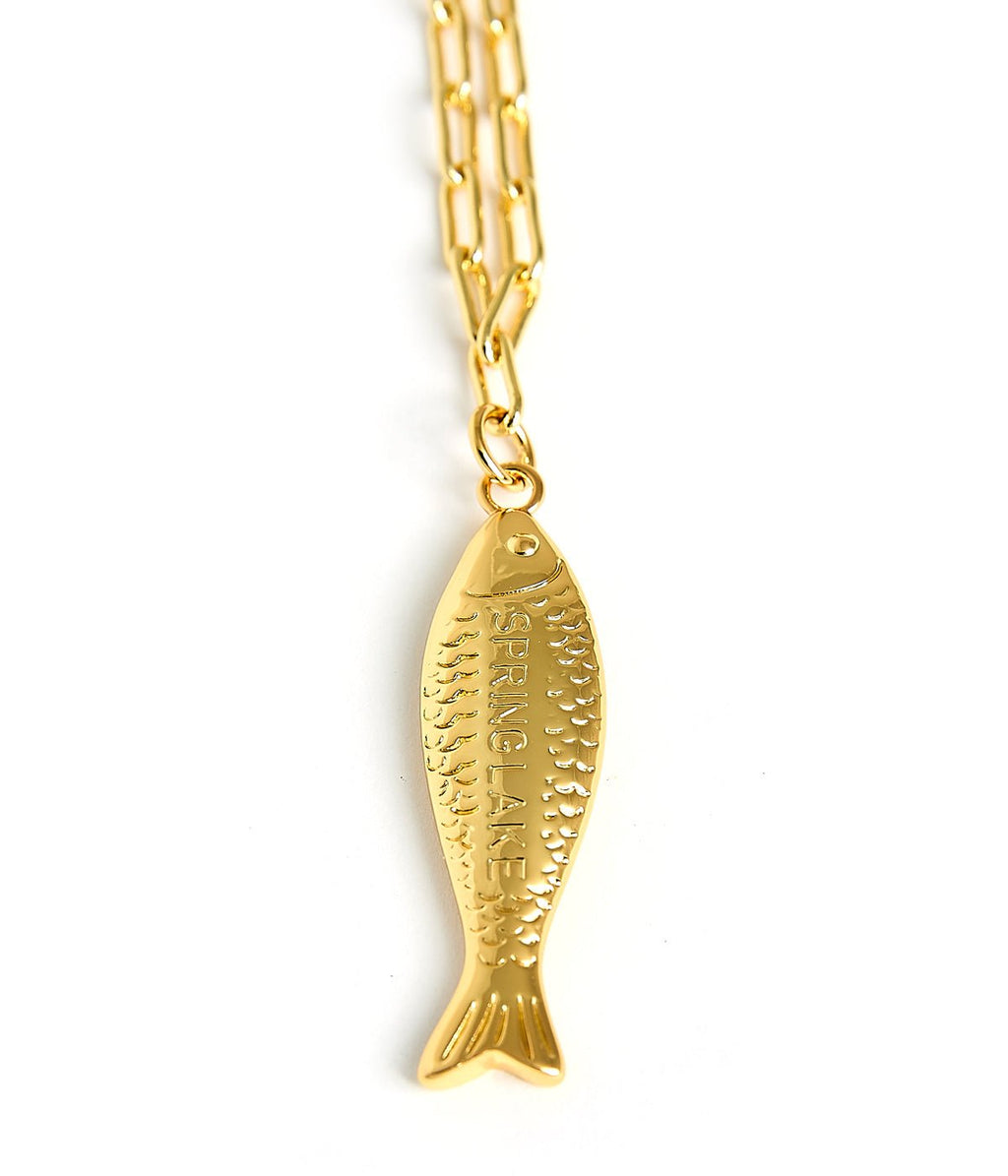 Fish - Beach Town - Small Paper Clip Chain Necklace - 18k Gold Plated 18 Inches