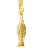 Fish - Beach Town - Small Paper Clip Chain Necklace - 18k Gold Plated 18 Inches