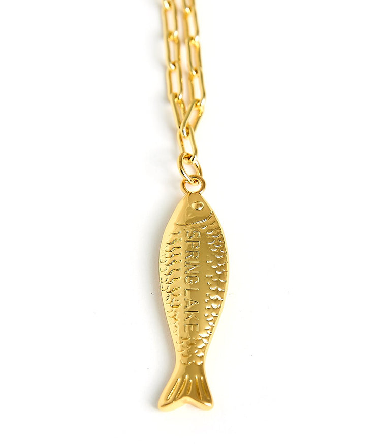 Fish - Beach Town - Small Paper Clip Chain Necklace - 18k Gold Plated 18 Inches