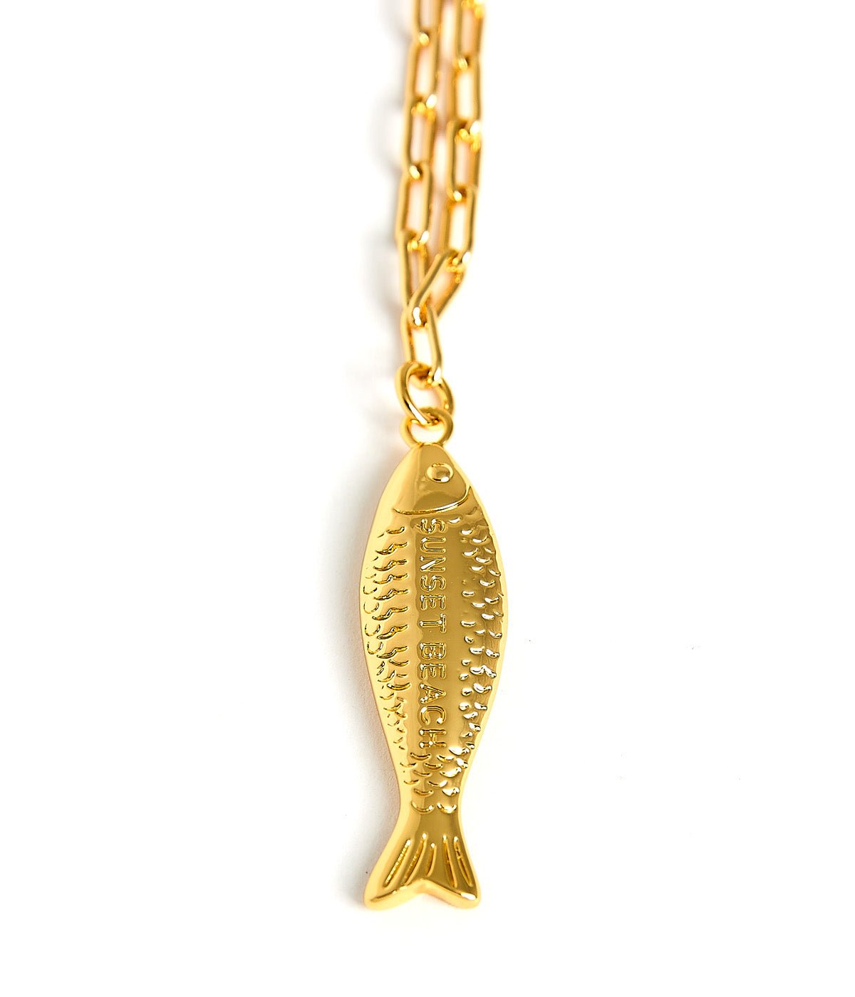 Fish - Beach Town - Small Paper Clip Chain Necklace - 18k Gold Plated 18 Inches