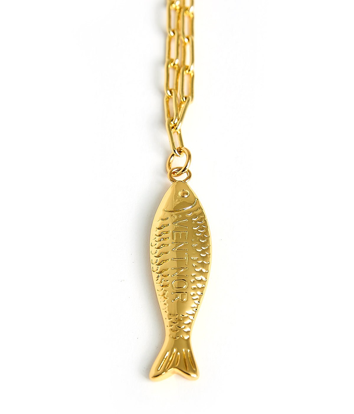 Fish - Beach Town - Small Paper Clip Chain Necklace - 18k Gold Plated 18 Inches