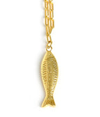 Fish - Beach Town - Small Paper Clip Chain Necklace - 18k Gold Plated 18 Inches