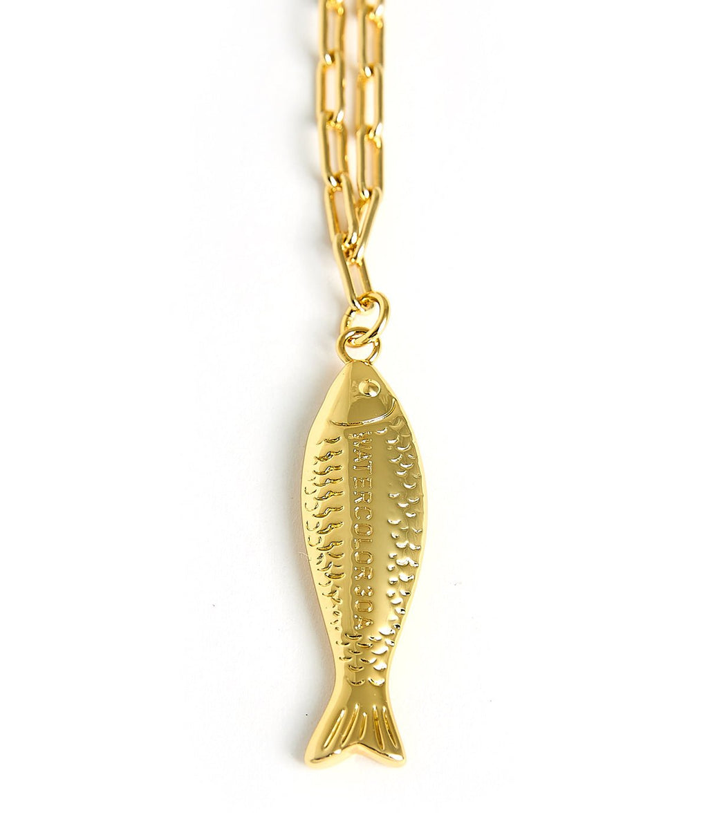 Fish - Beach Town - Small Paper Clip Chain Necklace - 18k Gold Plated 18 Inches