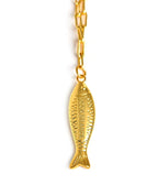 Fish - Beach Town - Small Paper Clip Chain Necklace - 18k Gold Plated 18 Inches