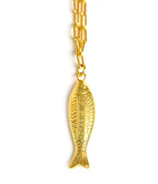 Fish - Beach Town - Small Paper Clip Chain Necklace - 18k Gold Plated 18 Inches