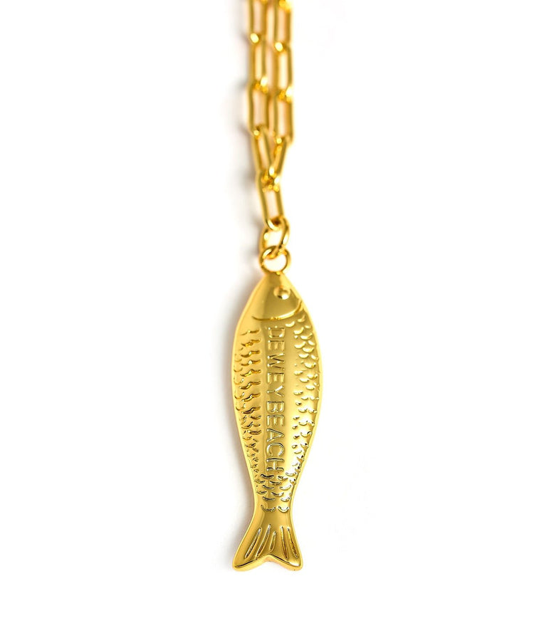 Fish - Beach Town - Small Paper Clip Chain Necklace - 18k Gold Plated 18 Inches
