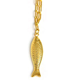 Fish - Beach Town - Small Paper Clip Chain Necklace - 18k Gold Plated 18 Inches