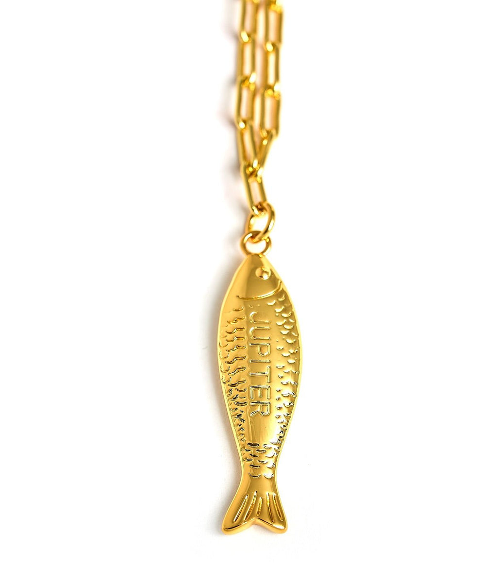 Fish - Beach Town - Small Paper Clip Chain Necklace - 18k Gold Plated 18 Inches