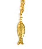 Fish - Beach Town - Small Paper Clip Chain Necklace - 18k Gold Plated 18 Inches