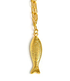 Fish - Beach Town - Small Paper Clip Chain Necklace - 18k Gold Plated 18 Inches