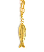 Fish - Beach Town - Small Paper Clip Chain Necklace - 18k Gold Plated 18 Inches