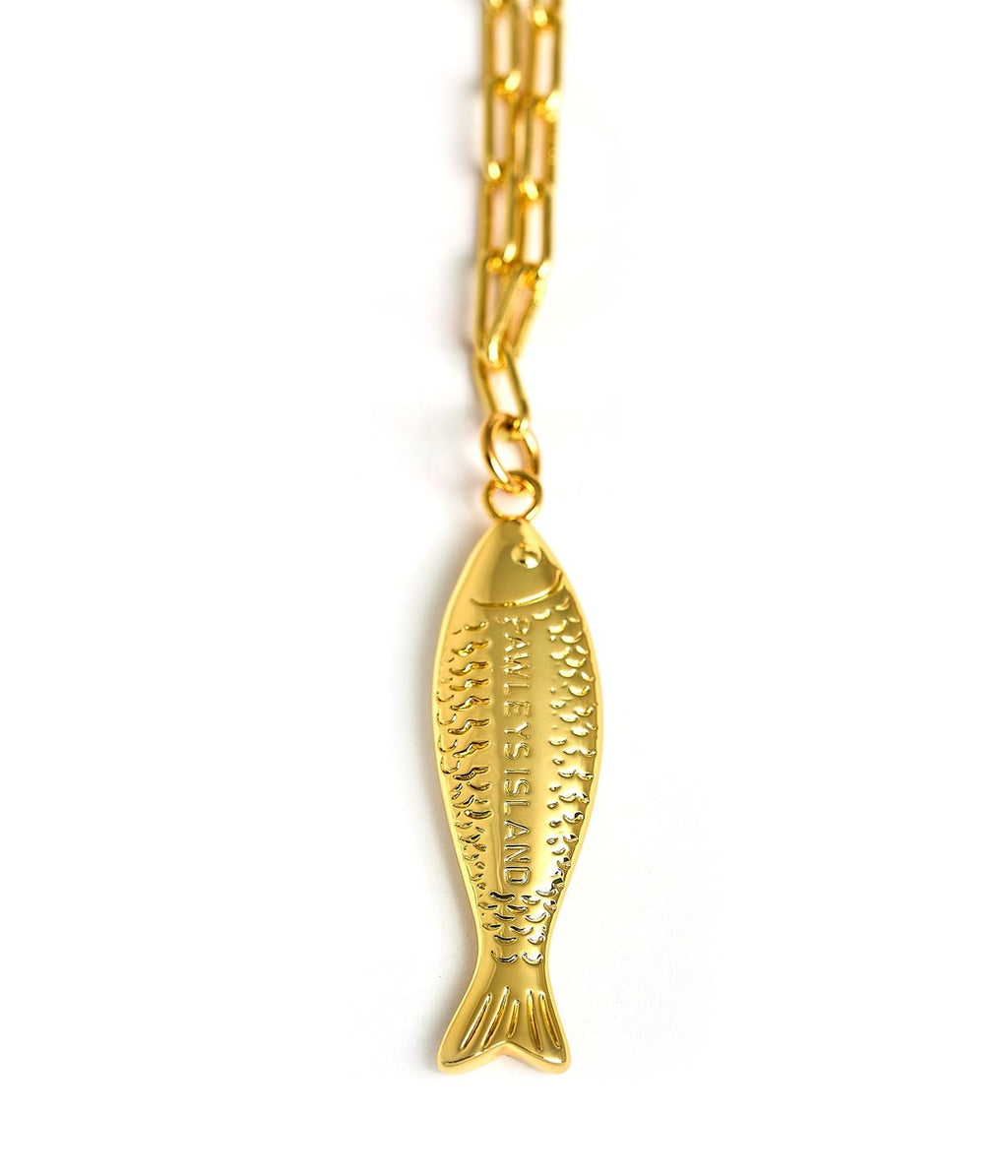 Fish - Beach Town - Small Paper Clip Chain Necklace - 18k Gold Plated 18 Inches