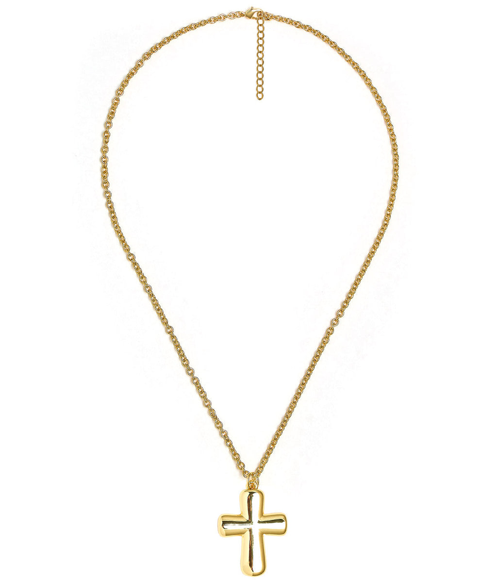 Puffy Cross Necklace with gold chain - 18k Plated Necklace